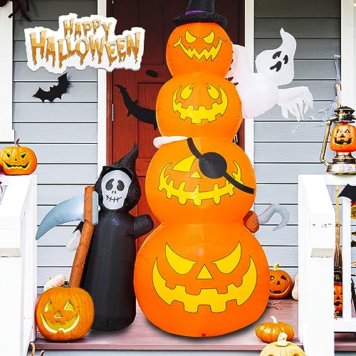 8.5 FT Pumpkin Inflatables with Ghost and LEDs