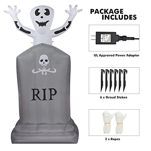 6FT Halloween Inflatable Tombstone with Ghost & LED Lights
