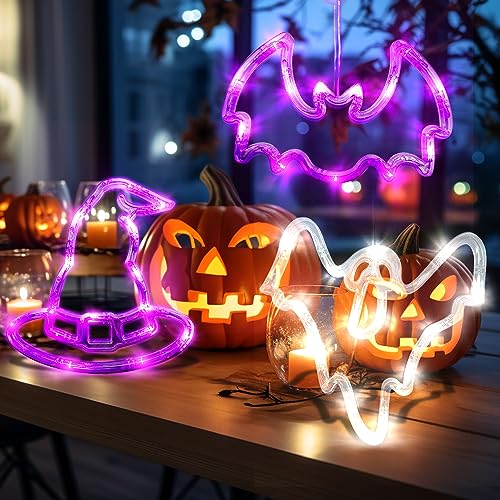 Halloween Window Lights - Ghost Bat Witch Decorations
