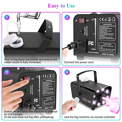 Upgraded Halloween Fog Machine with LED Lights - Smoke Machine with Colorful Strobe Effect, Wireless Remote Control, Continuous Fog for Wedding, Halloween, Christmas, Party and Stage Effect