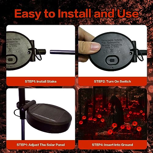 Outdoor Halloween Decorations Solar Spooky Lights-12LED Scary Eyeballs Swaying Firefly Light with Magic Halloween Party Decor,Solar Halloween Lights for Outside,Grave Cemetery,Ghost Decor 2PACK Orange