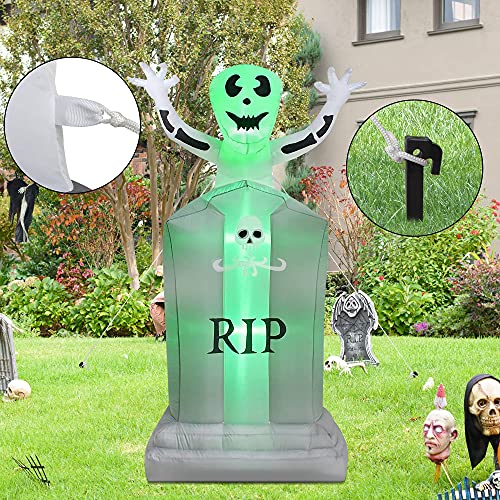 6FT Halloween Inflatable Tombstone with Ghost & LED Lights