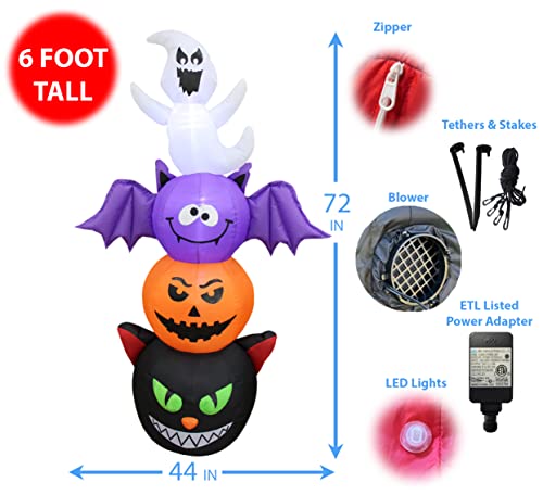 6ft Halloween Inflatable Stacked Totem Pole with LED