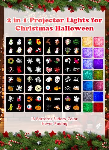 Minetom Halloween Christmas Projector Lights Outdoor 26 HD Effects (3D Ocean Wave + Patterns) Waterproof with Timer Landscape Lights for Indoor Holiday Christmas Night Disco Party, RGB + Multicolor