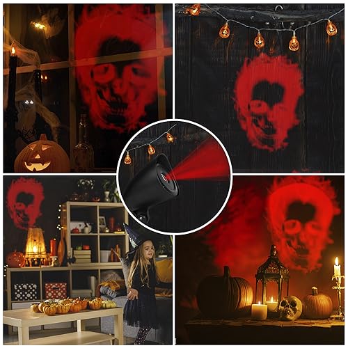 Halloween Projector Lights Outdoor, Halloween Decorations Red Skull Projector LED Lights, Waterproof Holiday Decoration for Party Yard Garden Outdoor Indoor Landscape Halloween Lights