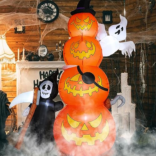 8.5 FT Pumpkin Inflatables with Ghost and LEDs