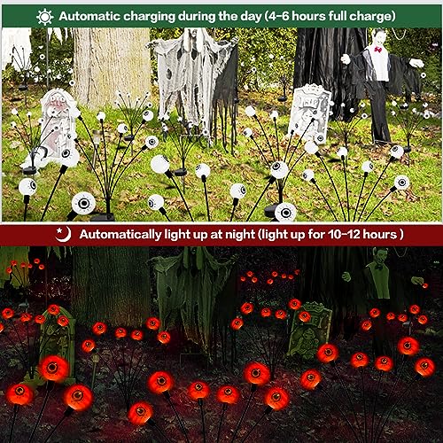 Outdoor Halloween Decorations Solar Spooky Lights-12LED Scary Eyeballs Swaying Firefly Light with Magic Halloween Party Decor,Solar Halloween Lights for Outside,Grave Cemetery,Ghost Decor 2PACK Orange