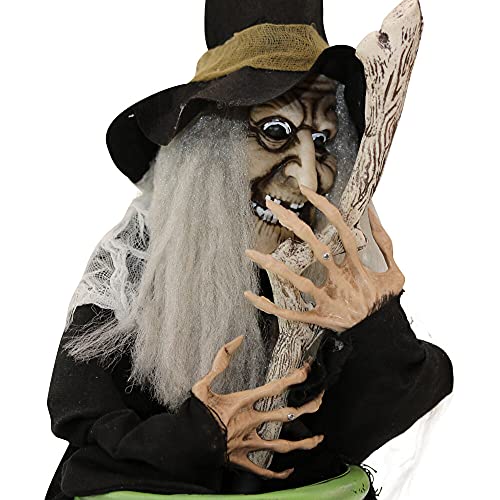 Scary Talking Witch with Cauldron, Halloween Decoration