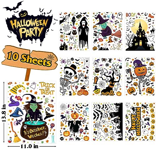 671PCS Happy Halloween Window Clings, 10 Double-Sided Sheets