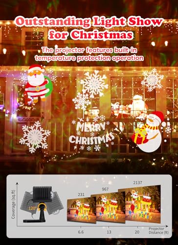 Minetom Halloween Christmas Projector Lights Outdoor 26 HD Effects (3D Ocean Wave + Patterns) Waterproof with Timer Landscape Lights for Indoor Holiday Christmas Night Disco Party, RGB + Multicolor