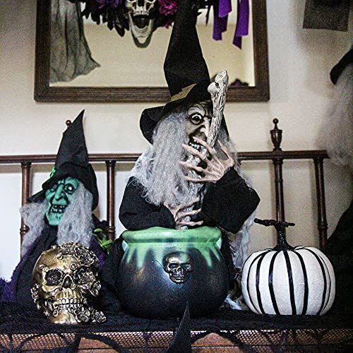 Scary Talking Witch with Cauldron, Halloween Decoration