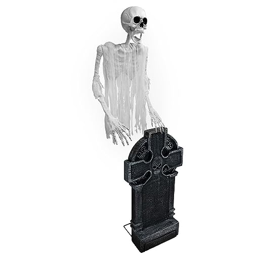 Floating Skeleton Ghost Over Tombstone - Halloween Animatronic