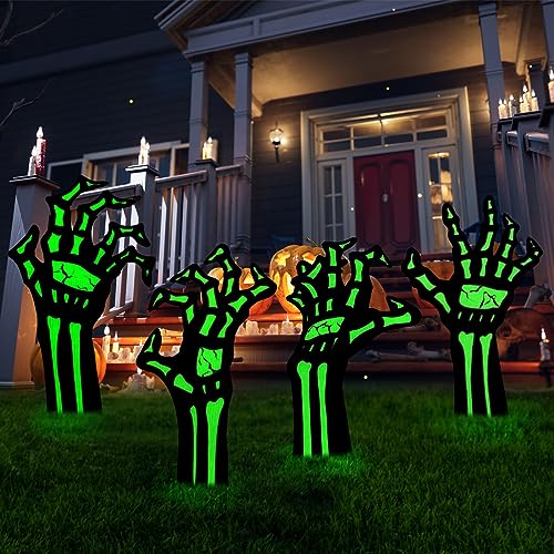 Halloween Decorations Outdoor Yard Signs Decor, 4PCS Black Zombie Hands Garden Lawn with Stakes, Scary Decoration Glow in the Dark for Halloween Lawn Signs Yard Decorations Supplies