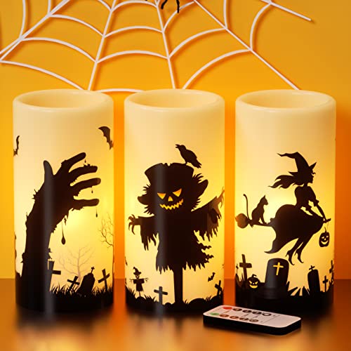 Halloween LED Flameless Pillar Candles - Scarecrow Witch