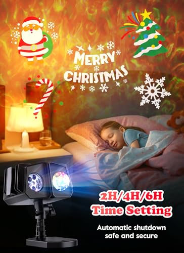 Minetom Halloween Christmas Projector Lights Outdoor 26 HD Effects (3D Ocean Wave + Patterns) Waterproof with Timer Landscape Lights for Indoor Holiday Christmas Night Disco Party, RGB + Multicolor