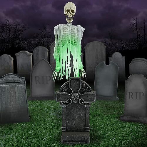 Floating Skeleton Ghost Over Tombstone - Halloween Animatronic