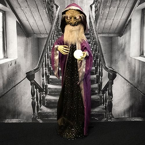Spooky Talking Wizard with Moving Crystal Ball for Halloween