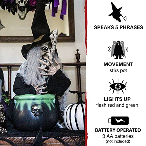 Scary Talking Witch with Cauldron, Halloween Decoration