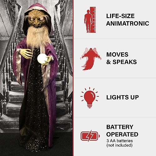 Spooky Talking Wizard with Moving Crystal Ball for Halloween