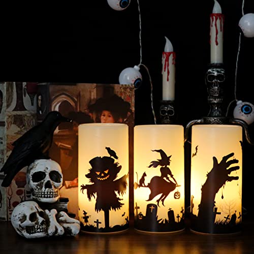 Halloween LED Flameless Pillar Candles - Scarecrow Witch