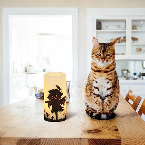 Halloween LED Flameless Pillar Candles - Scarecrow Witch