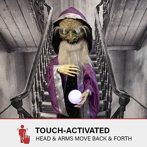Spooky Talking Wizard with Moving Crystal Ball for Halloween