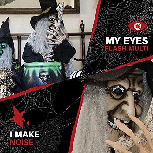 Scary Talking Witch with Cauldron, Halloween Decoration