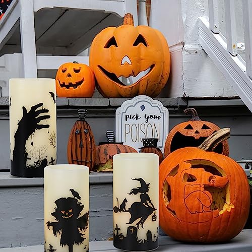 Halloween LED Flameless Pillar Candles - Scarecrow Witch