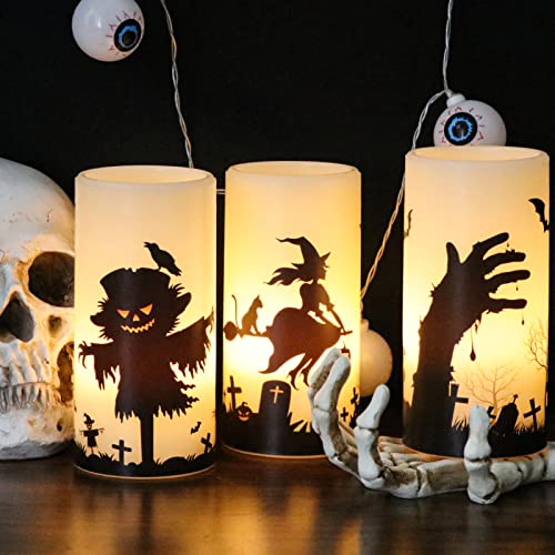 Halloween LED Flameless Pillar Candles - Scarecrow Witch