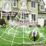 Halloween Decorations Outdoor, 200" Spider Web 60" Giant Spider with Extra Stretch Cobwebs and 10 Small Plastic Spiders, Halloween Outdoor Scary Decorations Yard Home Outside Parties House Décor