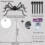 Halloween Decorations Outdoor, 200" Spider Web 60" Giant Spider with Extra Stretch Cobwebs and 10 Small Plastic Spiders, Halloween Outdoor Scary Decorations Yard Home Outside Parties House Décor