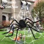 Halloween Decorations Outdoor, 200" Spider Web 60" Giant Spider with Extra Stretch Cobwebs and 10 Small Plastic Spiders, Halloween Outdoor Scary Decorations Yard Home Outside Parties House Décor