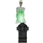 Floating Skeleton Ghost Over Tombstone - Halloween Animatronic