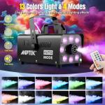 AGPTEK Smoke Machine, Fog Machine with 13 Colorful LED Lights Effect, 500W and 2000CFM Fog with 1 Wired Receiver and 2 Wireless Remote Controls, Perfect for Wedding, Halloween, Party and Stage Effect
