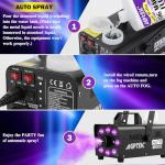 AGPTEK Smoke Machine, Fog Machine with 13 Colorful LED Lights Effect, 500W and 2000CFM Fog with 1 Wired Receiver and 2 Wireless Remote Controls, Perfect for Wedding, Halloween, Party and Stage Effect