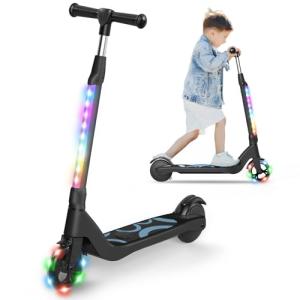 EPCTEK Black Electric Scooter, Kick Scooter with Adjustable Height, 5.3" Solid Tires Wheel and Front Light, Up to 6 Mph, 5 Miles Range, for Kids Age 6-12