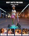 SIMATE Electric Scooter for Kids, Motorized E-Scooters with Colorful Front Light and Pedal Lights, LED Display & Foldable, Dual Braking System, Top 8.7mph & 5 Miles, Gifts for Kids, Girls, Boys, Teens