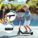 EPCTEK Black Electric Scooter, Kick Scooter with Adjustable Height, 5.3" Solid Tires Wheel and Front Light, Up to 6 Mph, 5 Miles Range, for Kids Age 6-12