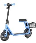 Hiboy Q2 Lite Electric Scooter with Seat for Kids Ages 4-8 - UL Certified, Up to 9.3 MPH with 100W Motor, 3-Speed Adjustable, Rear Basket, LED Neon/Brake Lights, LCD Display - Blue