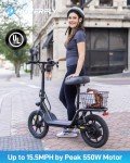 Hoverfly Z5 Electric Scooter with Seat for Adult, 18.6Miles Range&15.5Mph Power by 400W Motor, 14" Pneumatic Tire&Height Adjustable Seat, Foldable Commuter Scooter with Phone Holder, Hook&Carry Basket