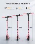 FanttikRide T9 Electric Scooter for Kids 4.3-5.6 ft, 7/10/12 MPH, LED Battery Level, Height Adjustable and Foldable, Electric Scooter for Kids, for Teenager, Up to 40 mins, Pink