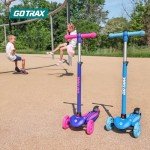 Gotrax KS1 Kids Kick Scooter, LED Lighted Wheels and 3 Adjustable Height Handlebars, Lean-to-Steer & Widen Anti-Slip Deck, 3 Wheel Scooter for Boys & Girls Ages 2-8 and up to 100 Lbs (Blue)