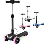 3 Wheel Electric Scooter for Kids Ages 3-12, LCD Screen, Bluetooth Music, LED Light Wheels, Thumb Throttle, 3 Adjustable Heights, 5MPH Speed, Lightweight, Foldable Kids Electric Scooter for Boys Girls
