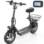 Caroma Peak 560W Electric Scooter with Seat,12 Miles Range,20Mph Max Speed,12" Tire Foldable Electric Scooter for Adult,265lb Max Load(Black)