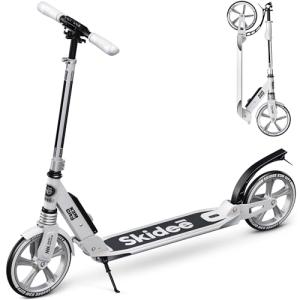 Skidee Scooter for Adults and Teens – Adjustable Height, Kids Scooter, Folding Scooter, Large Sturdy Wheels for Smooth Ride, Lightweight, Durable, Anti-Shock Suspension, Outdoor Toys, up to 220 lbs