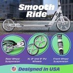 Skidee Scooter for Adults and Teens – Adjustable Height, Kids Scooter, Folding Scooter, Large Sturdy Wheels for Smooth Ride, Lightweight, Durable, Anti-Shock Suspension, Outdoor Toys, up to 220 lbs