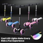 3 Wheel Electric Scooter for Kids Ages 3-12, LCD Screen, Bluetooth Music, LED Light Wheels, Thumb Throttle, 3 Adjustable Heights, 5MPH Speed, Lightweight, Foldable Kids Electric Scooter for Boys Girls