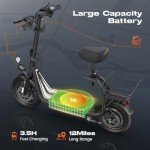 Caroma Peak 560W Electric Scooter with Seat,12 Miles Range,20Mph Max Speed,12" Tire Foldable Electric Scooter for Adult,265lb Max Load(Black)