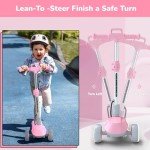 iScooter iK2 Electric Scooter for Kids Ages 3-8, Bluetooth Features, Thumb Accelerator, Colorful Lights, 3 Adjustable Height Toddler Motorized Scooters, Foldable Scooter for Kids (Pink)