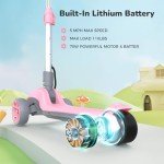 iScooter iK2 Electric Scooter for Kids Ages 3-8, Bluetooth Features, Thumb Accelerator, Colorful Lights, 3 Adjustable Height Toddler Motorized Scooters, Foldable Scooter for Kids (Pink)